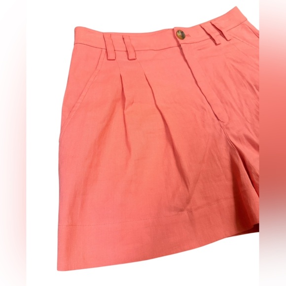A.L.C. Mateo Pleated Linen-Blend Shorts in Dark Grapefruit Size 8 - Picture 5 of 10